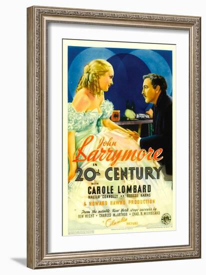 Twentieth Century (Aka 20th Century), Carole Lombard, John Barrymore on Midget Window Card, 1934-null-Framed Art Print