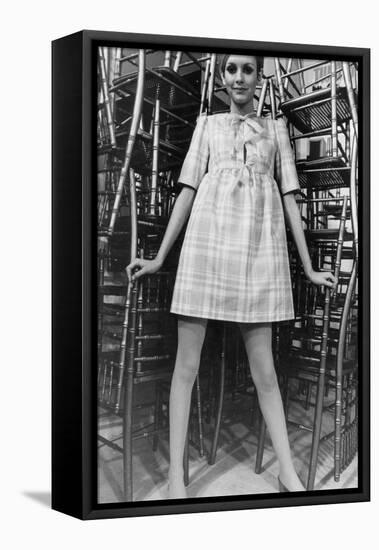 Twiggy Wearing Dolly Dress with Pink Ribbons (By Paul Babb and Pamela Proctor) February 17, 1967-null-Framed Stretched Canvas