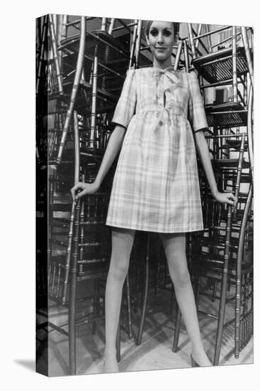 Twiggy Wearing Dolly Dress with Pink Ribbons (By Paul Babb and Pamela Proctor) February 17, 1967-null-Stretched Canvas