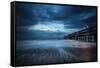 Twilight Dusk Landscape of Pier Stretching out into Sea with Moonlight-Veneratio-Framed Stretched Canvas