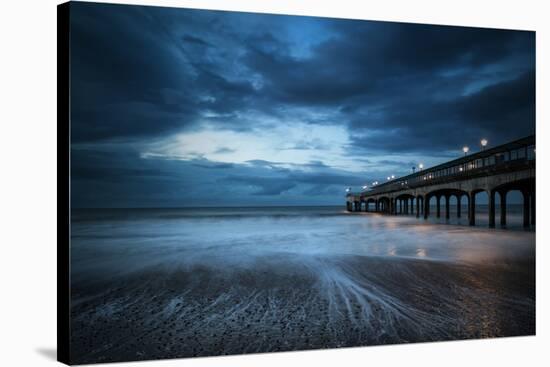 Twilight Dusk Landscape of Pier Stretching out into Sea with Moonlight-Veneratio-Stretched Canvas