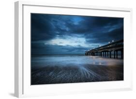 Twilight Dusk Landscape of Pier Stretching out into Sea with Moonlight-Veneratio-Framed Photographic Print