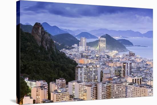 Twilight, Illuminated View of Copacabana, the Morro De Sao Joao and the Atlantic Coast of Rio-Alex Robinson-Stretched Canvas