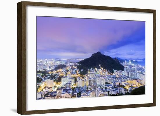 Twilight, Illuminated View of Copacabana, the Morro De Sao Joao-Alex Robinson-Framed Photographic Print