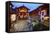 Twilight in the Old Town, Lijiang, UNESCO World Heritage Site, Yunnan Province, China, Asia-Simon Montgomery-Framed Stretched Canvas