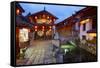 Twilight in the Old Town, Lijiang, UNESCO World Heritage Site, Yunnan Province, China, Asia-Simon Montgomery-Framed Stretched Canvas