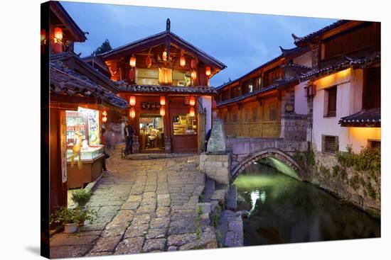 Twilight in the Old Town, Lijiang, UNESCO World Heritage Site, Yunnan Province, China, Asia-Simon Montgomery-Stretched Canvas