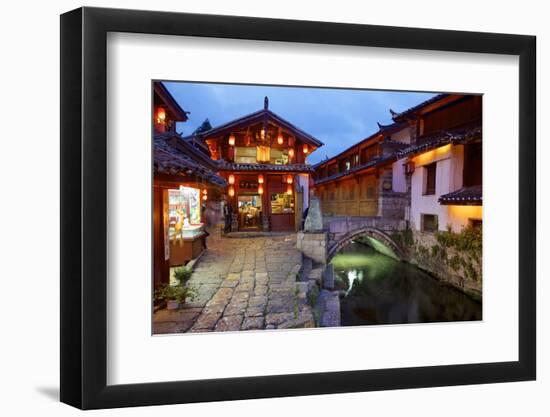 Twilight in the Old Town, Lijiang, UNESCO World Heritage Site, Yunnan Province, China, Asia-Simon Montgomery-Framed Photographic Print