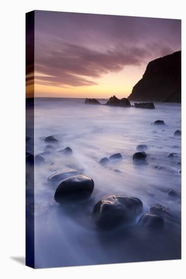 Twilight on the Beach at Duckpool on the North Cornish Coastline, Cornwall, England. Spring-Adam Burton-Stretched Canvas