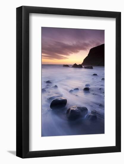 Twilight on the Beach at Duckpool on the North Cornish Coastline, Cornwall, England. Spring-Adam Burton-Framed Photographic Print