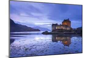 Twilight over Eilean Donan Castle on Loch Duich, Dornie, Scotland. Winter (November)-Adam Burton-Mounted Photographic Print