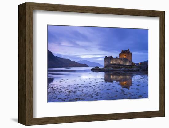 Twilight over Eilean Donan Castle on Loch Duich, Dornie, Scotland. Winter (November)-Adam Burton-Framed Photographic Print