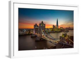 Twilight, Tower Bridge and the Shard at Sunset-Katherine Young-Framed Photographic Print