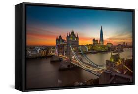 Twilight, Tower Bridge and the Shard at Sunset-Katherine Young-Framed Stretched Canvas