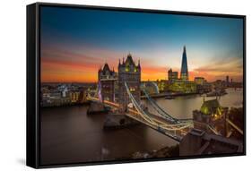 Twilight, Tower Bridge and the Shard at Sunset-Katherine Young-Framed Stretched Canvas