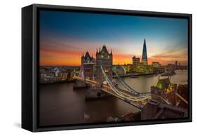 Twilight, Tower Bridge and the Shard at Sunset-Katherine Young-Framed Stretched Canvas