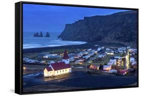 Twilight View across the Small Town of Vik, South Iceland, Iceland, Polar Regions-Chris Hepburn-Framed Stretched Canvas