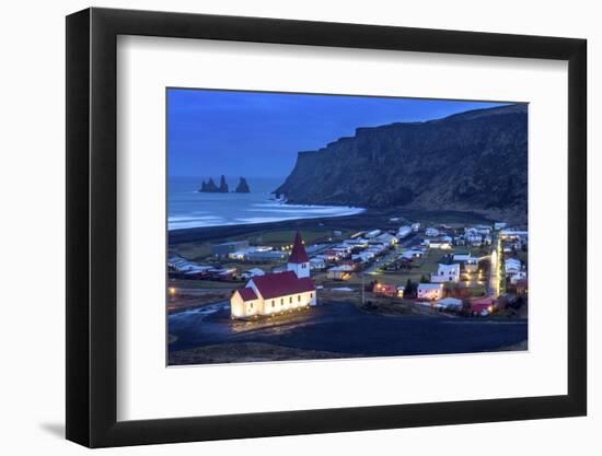 Twilight View across the Small Town of Vik, South Iceland, Iceland, Polar Regions-Chris Hepburn-Framed Photographic Print