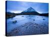 Twilight View of Buachaille Etive Mor and the River Etive, Rannoch Moor, Highland, Scotland, Uk-Lee Frost-Stretched Canvas