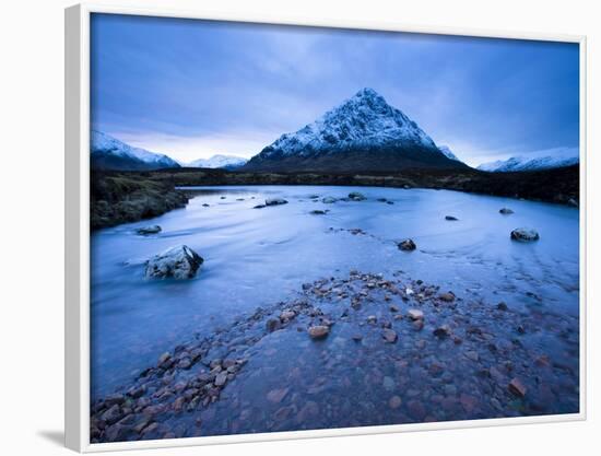 Twilight View of Buachaille Etive Mor and the River Etive, Rannoch Moor, Highland, Scotland, Uk-Lee Frost-Framed Photographic Print