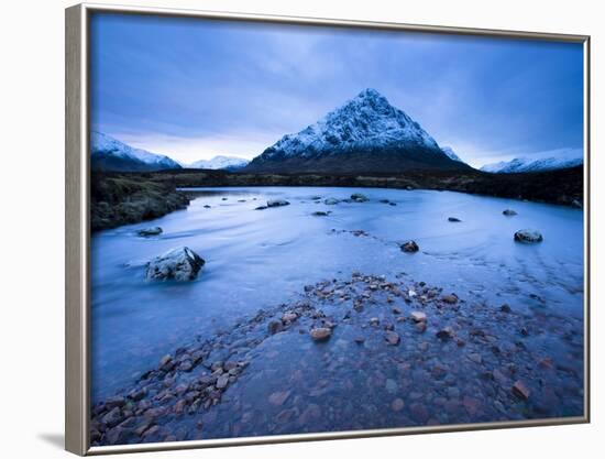 Twilight View of Buachaille Etive Mor and the River Etive, Rannoch Moor, Highland, Scotland, Uk-Lee Frost-Framed Photographic Print