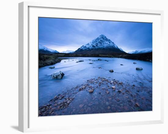 Twilight View of Buachaille Etive Mor and the River Etive, Rannoch Moor, Highland, Scotland, Uk-Lee Frost-Framed Photographic Print