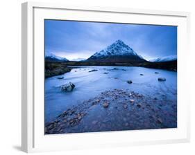 Twilight View of Buachaille Etive Mor and the River Etive, Rannoch Moor, Highland, Scotland, Uk-Lee Frost-Framed Photographic Print