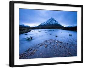 Twilight View of Buachaille Etive Mor and the River Etive, Rannoch Moor, Highland, Scotland, Uk-Lee Frost-Framed Photographic Print