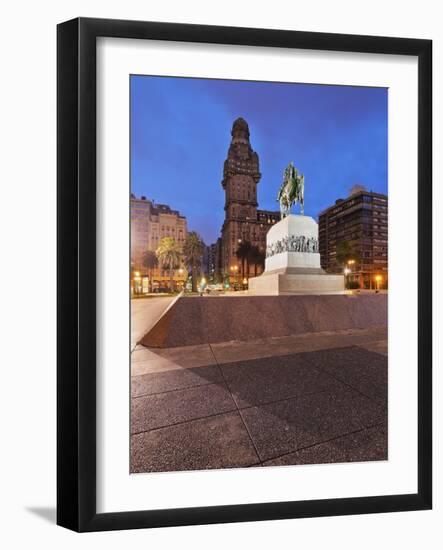 Twilight view of Independence Square, Montevideo, Uruguay, South America-Karol Kozlowski-Framed Photographic Print