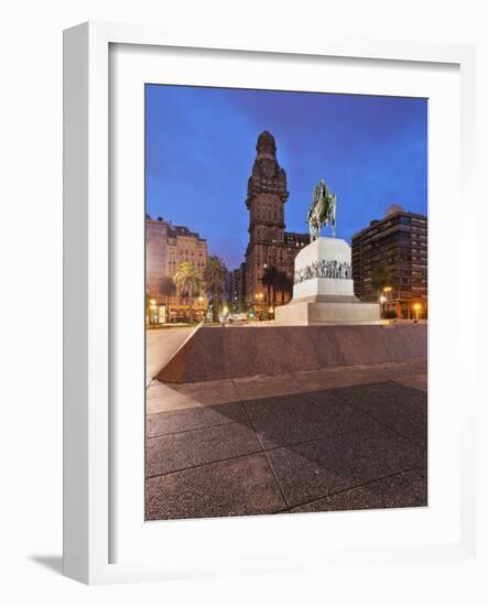 Twilight view of Independence Square, Montevideo, Uruguay, South America-Karol Kozlowski-Framed Photographic Print