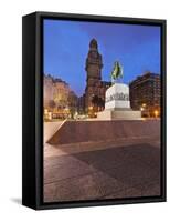 Twilight view of Independence Square, Montevideo, Uruguay, South America-Karol Kozlowski-Framed Stretched Canvas
