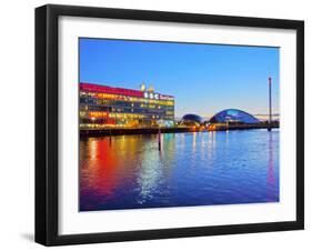 Twilight view of the BBC Scotland and the Glasgow Science Centre, Glasgow, Scotland, United Kingdom-Karol Kozlowski-Framed Photographic Print