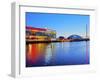 Twilight view of the BBC Scotland and the Glasgow Science Centre, Glasgow, Scotland, United Kingdom-Karol Kozlowski-Framed Photographic Print