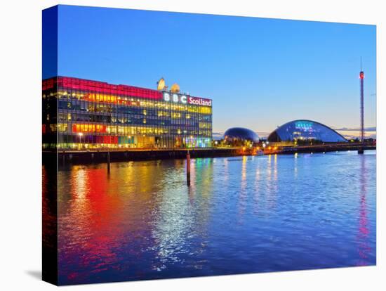 Twilight view of the BBC Scotland and the Glasgow Science Centre, Glasgow, Scotland, United Kingdom-Karol Kozlowski-Stretched Canvas