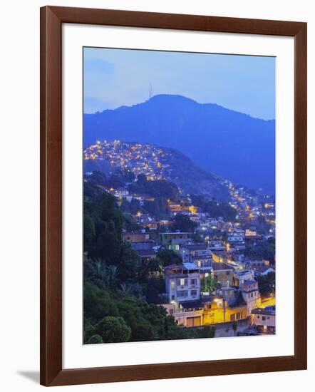 Twilight view of the favelas Unidos de Santa Teresa Morro do Escondidinho and Morro dos Prazeres, R-Karol Kozlowski-Framed Photographic Print