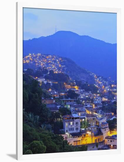 Twilight view of the favelas Unidos de Santa Teresa Morro do Escondidinho and Morro dos Prazeres, R-Karol Kozlowski-Framed Photographic Print