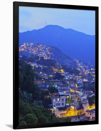 Twilight view of the favelas Unidos de Santa Teresa Morro do Escondidinho and Morro dos Prazeres, R-Karol Kozlowski-Framed Photographic Print