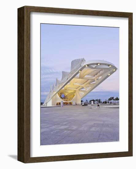 Twilight view of the Museum of Tomorrow (Museu do Amanha) by Santiago Calatrava, Praca Maua, Rio de-Karol Kozlowski-Framed Photographic Print