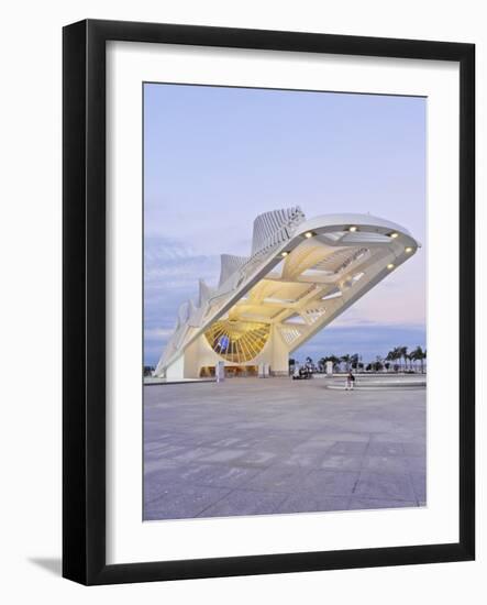 Twilight view of the Museum of Tomorrow (Museu do Amanha) by Santiago Calatrava, Praca Maua, Rio de-Karol Kozlowski-Framed Photographic Print
