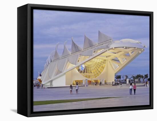 Twilight view of the Museum of Tomorrow (Museu do Amanha) by Santiago Calatrava, Praca Maua, Rio de-Karol Kozlowski-Framed Stretched Canvas