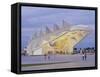 Twilight view of the Museum of Tomorrow (Museu do Amanha) by Santiago Calatrava, Praca Maua, Rio de-Karol Kozlowski-Framed Stretched Canvas