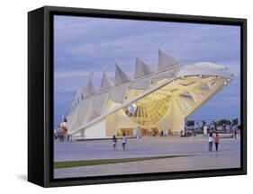 Twilight view of the Museum of Tomorrow (Museu do Amanha) by Santiago Calatrava, Praca Maua, Rio de-Karol Kozlowski-Framed Stretched Canvas