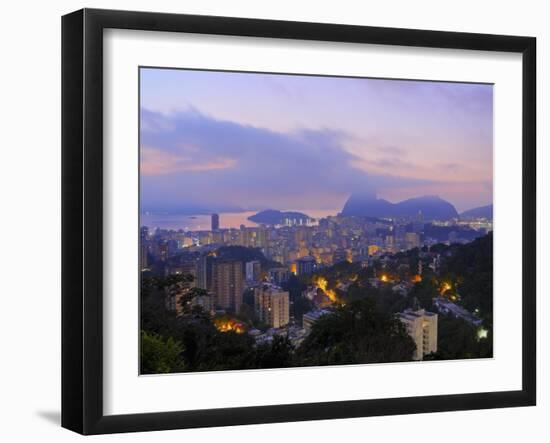 Twilight view over Laranjeiras towards Sugarloaf Mountain, Pereira da Silva, Rio de Janeiro, Brazil-Karol Kozlowski-Framed Photographic Print