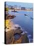 Twilight view towards Icarai Beach with skyline of Niteroi, Niteroi, Rio de Janeiro, Brazil, South -Karol Kozlowski-Stretched Canvas