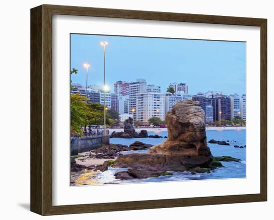 Twilight view towards Icarai Beach with skyline of Niteroi, State of Rio de Janeiro, Brazil, South -Karol Kozlowski-Framed Photographic Print