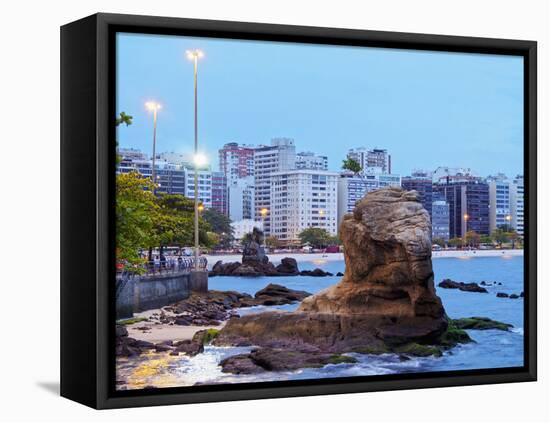 Twilight view towards Icarai Beach with skyline of Niteroi, State of Rio de Janeiro, Brazil, South -Karol Kozlowski-Framed Stretched Canvas