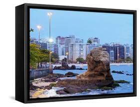 Twilight view towards Icarai Beach with skyline of Niteroi, State of Rio de Janeiro, Brazil, South -Karol Kozlowski-Framed Stretched Canvas