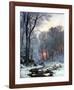 Twilit Wooded River in the Snow-Anders Andersen-Lundby-Framed Art Print