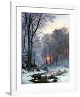 Twilit Wooded River in the Snow-Anders Andersen-Lundby-Framed Art Print