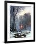 Twilit Wooded River in the Snow-Anders Andersen-Lundby-Framed Art Print